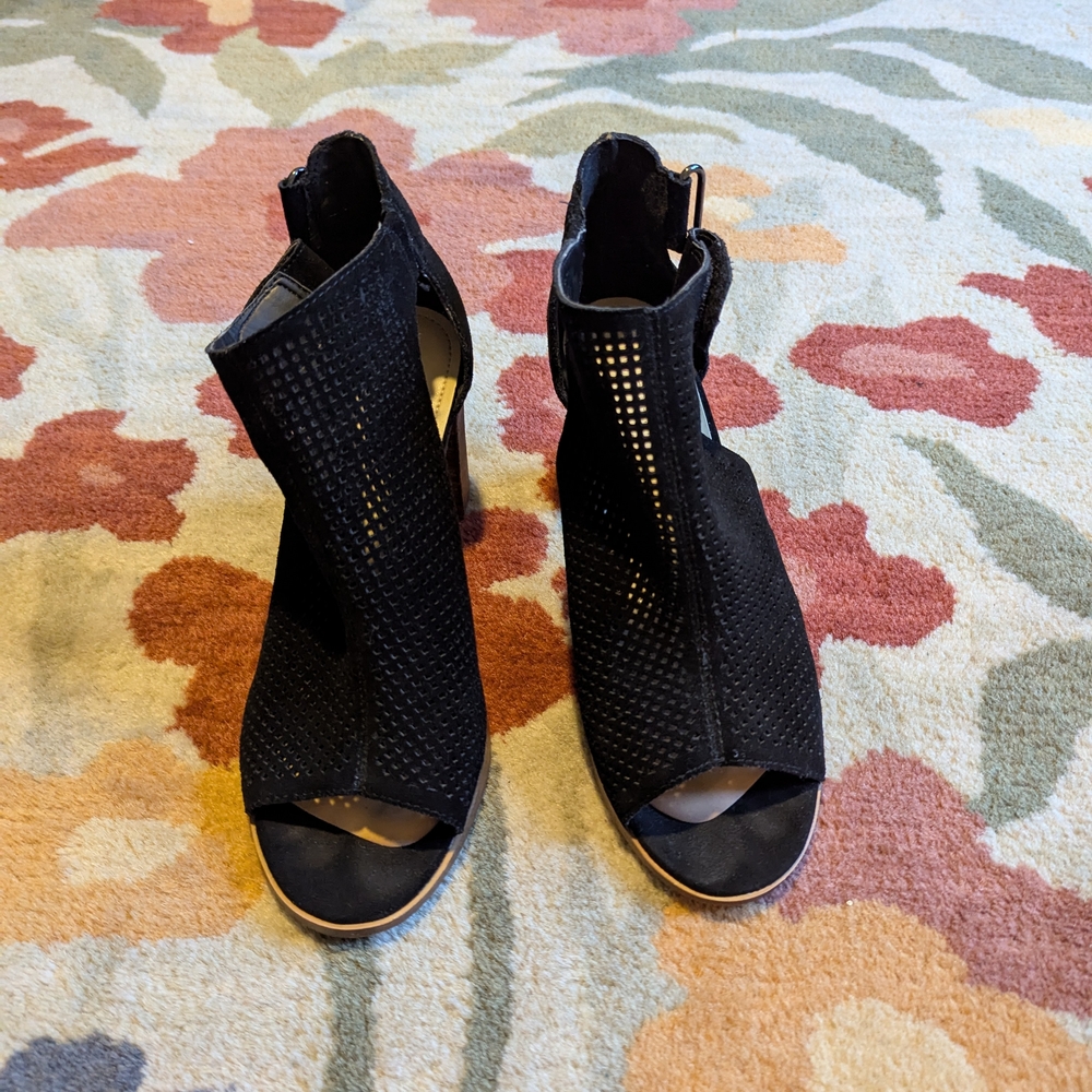 Marc Fisher Black Peep-Toe Heeled Boots